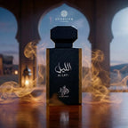 Al Wataniah Al Layl オードパルファム 100ml/3.4fl.oz. - 黒色のボトルのシネマティック撮影、豪華な照明、プロダクト撮影 - シネマティック撮影