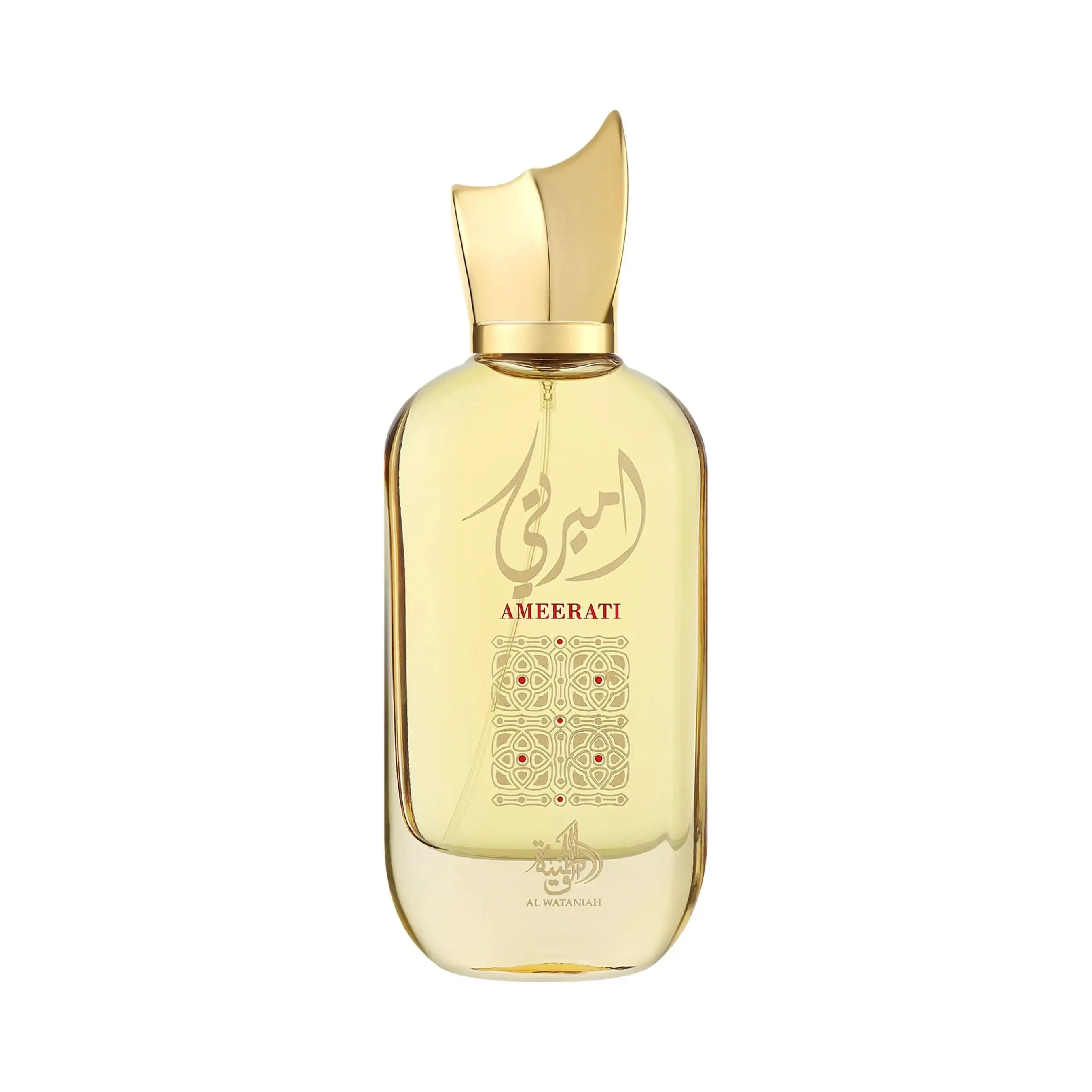 Al Wataniah Al Layl オードパルファム 100ml/3.4fl.oz. - 黒色のマットなガラスボトル、黒色のキャップ、シルバーのアラビア書き込み、白い背景 - ボトルのみ