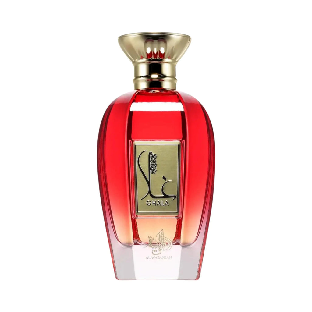 Al Wataniah Ghala オードパルファム 100ml/3.4fl.oz. - 高級アラビア香水のボトル、エレガントなデザイン、白い背景 - ボトルのみ