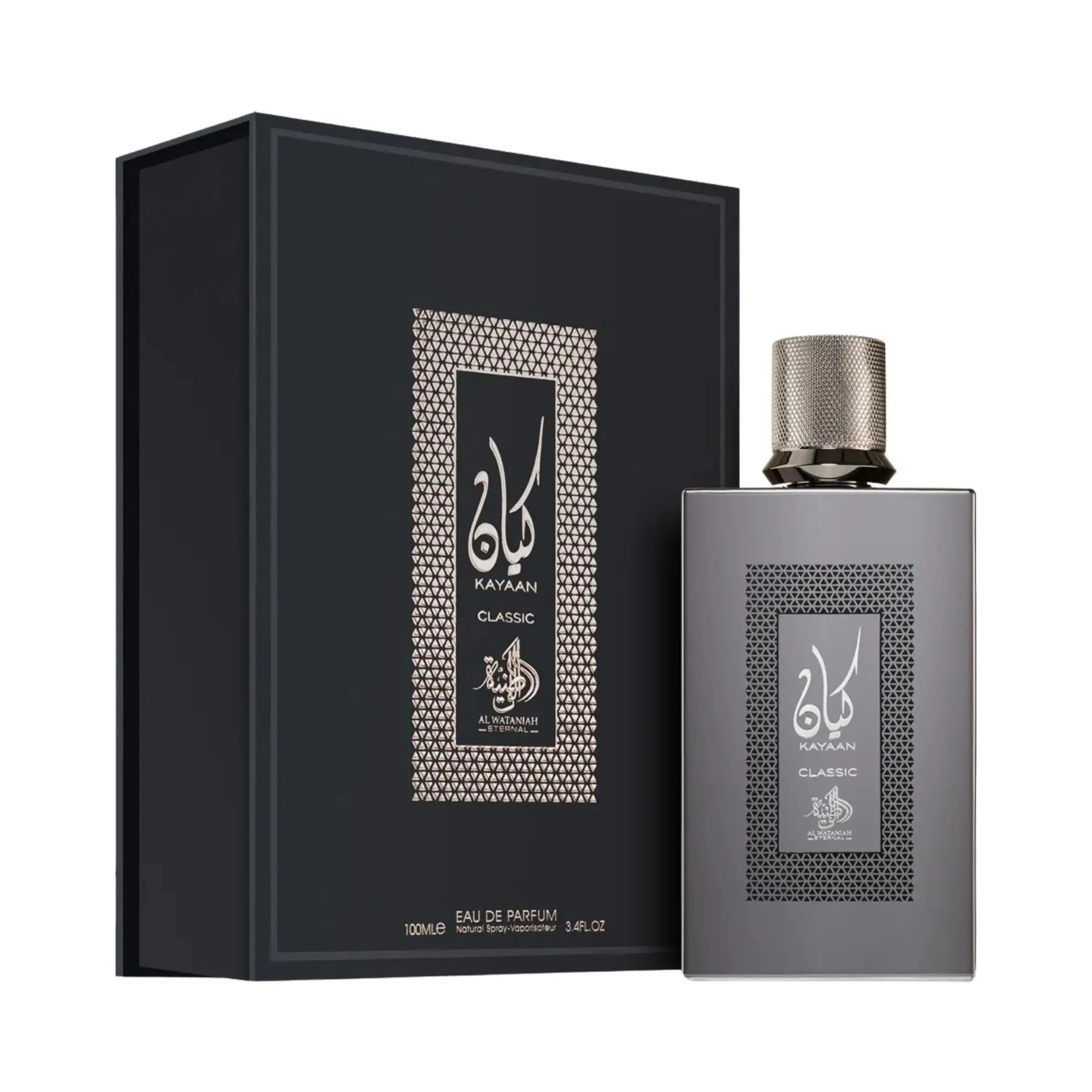 Al Wataniah Kayaan Classic オードパルファム 100ml/3.4fl.oz. - 香水ボトルと豪華なパッケージボックス、ロゴ入り - ボトルとボックス