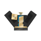 Al Wataniah Lazuli オードパルファム 100ml/3.4fl.oz. - 開いた箱と香水ボトル、シネマティック撮影、豪華な照明と背景、プロダクト撮影