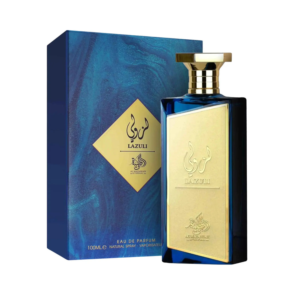 Al Wataniah Lazuli オードパルファム 100ml/3.4fl.oz. - 香水ボトルと豪華なパッケージボックス、ロゴ入り - ボトルとボックス