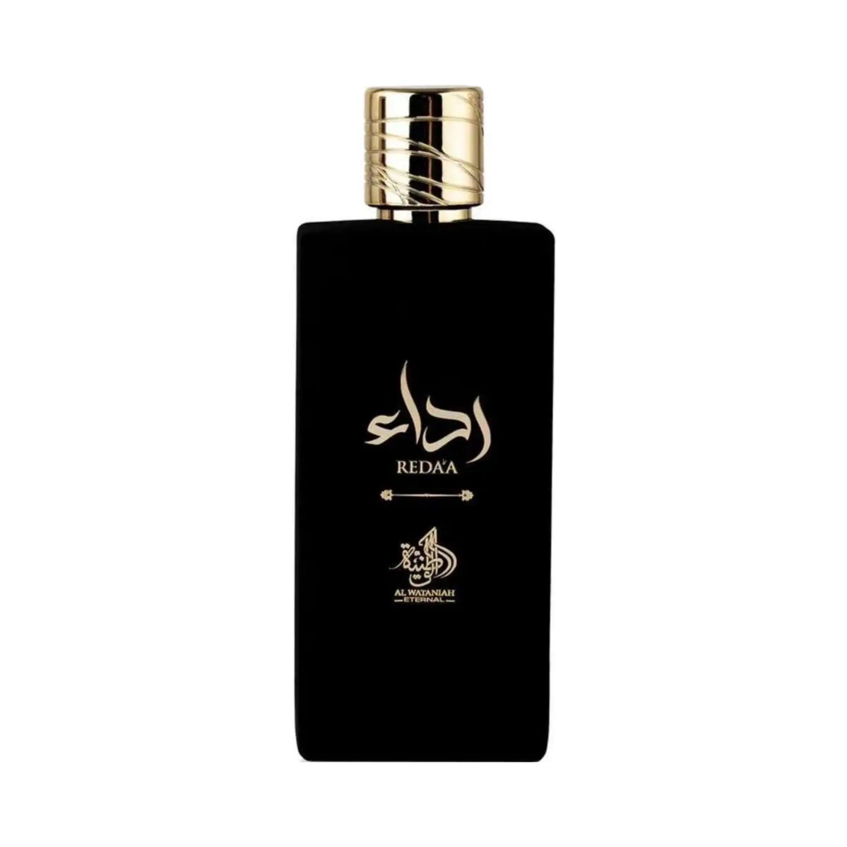 Al Wataniah Reda'a オードパルファム 100ml/3.4fl.oz. - 高級アラビア香水のボトル、エレガントなデザイン、白い背景 - ボトルのみ