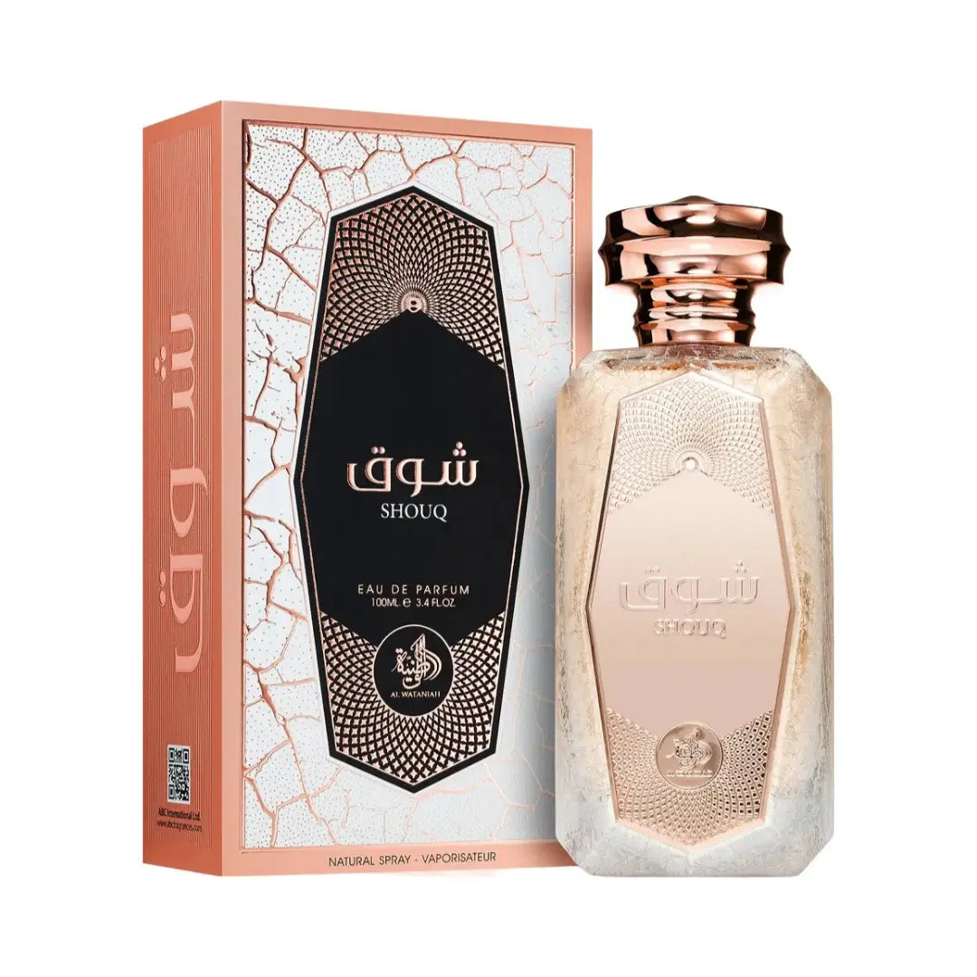 Al Wataniah Shouq オードパルファム 100ml/3.4fl.oz. - 香水ボトルと豪華なパッケージボックス、ロゴ入り - ボトルとボックス