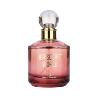 Grandeur Her Secret World オードパルファム 100ml/3.4fl.oz. - ピンク色のグラデーションボトル、ゴールドのキャップ、球形のトップ、白い背景 - ボトルのみ
