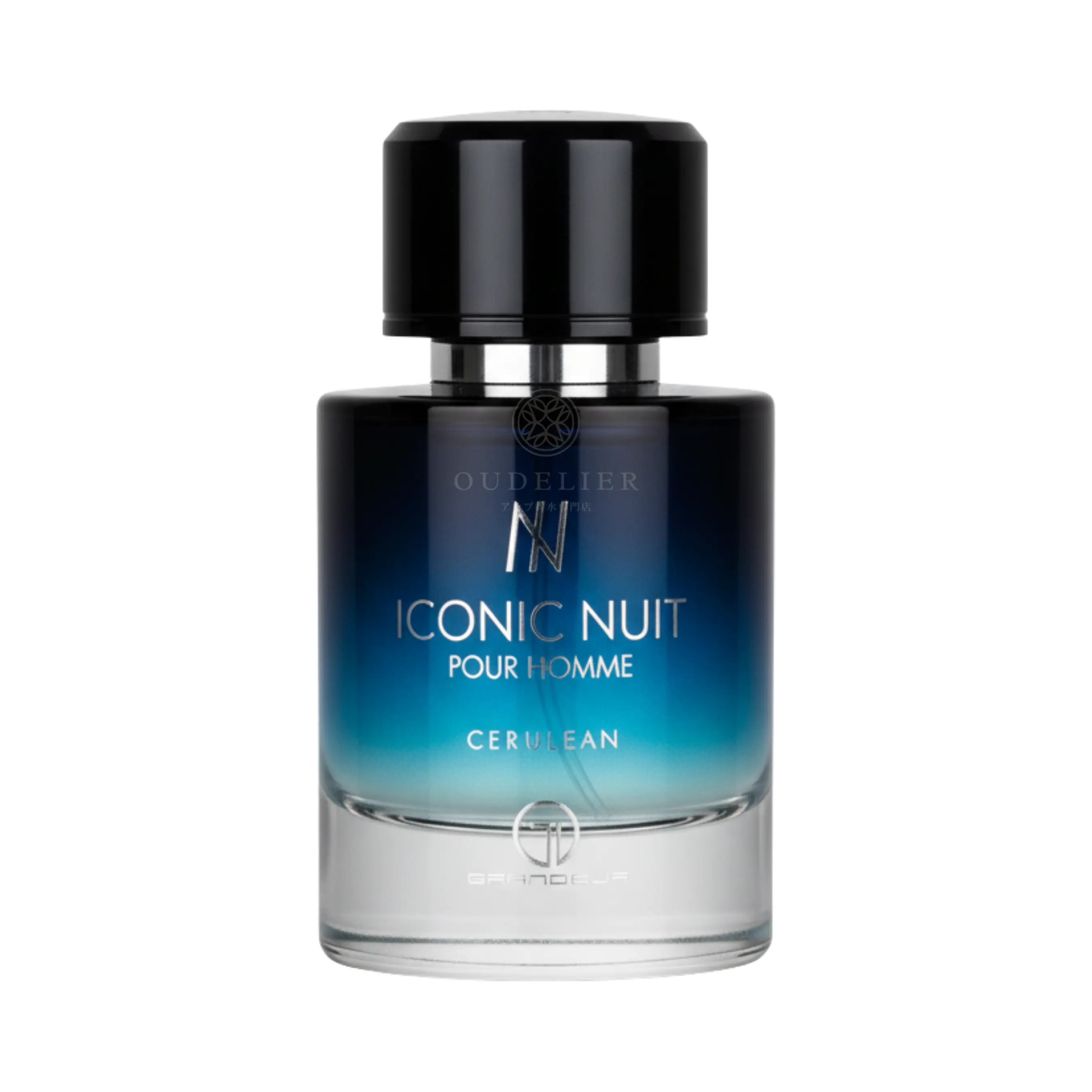 Grandeur Iconic Nuit オードパルファム 100ml/3.4fl.oz. - 高級アラビア香水のボトル、エレガントなデザイン、白い背景 - ボトルのみ