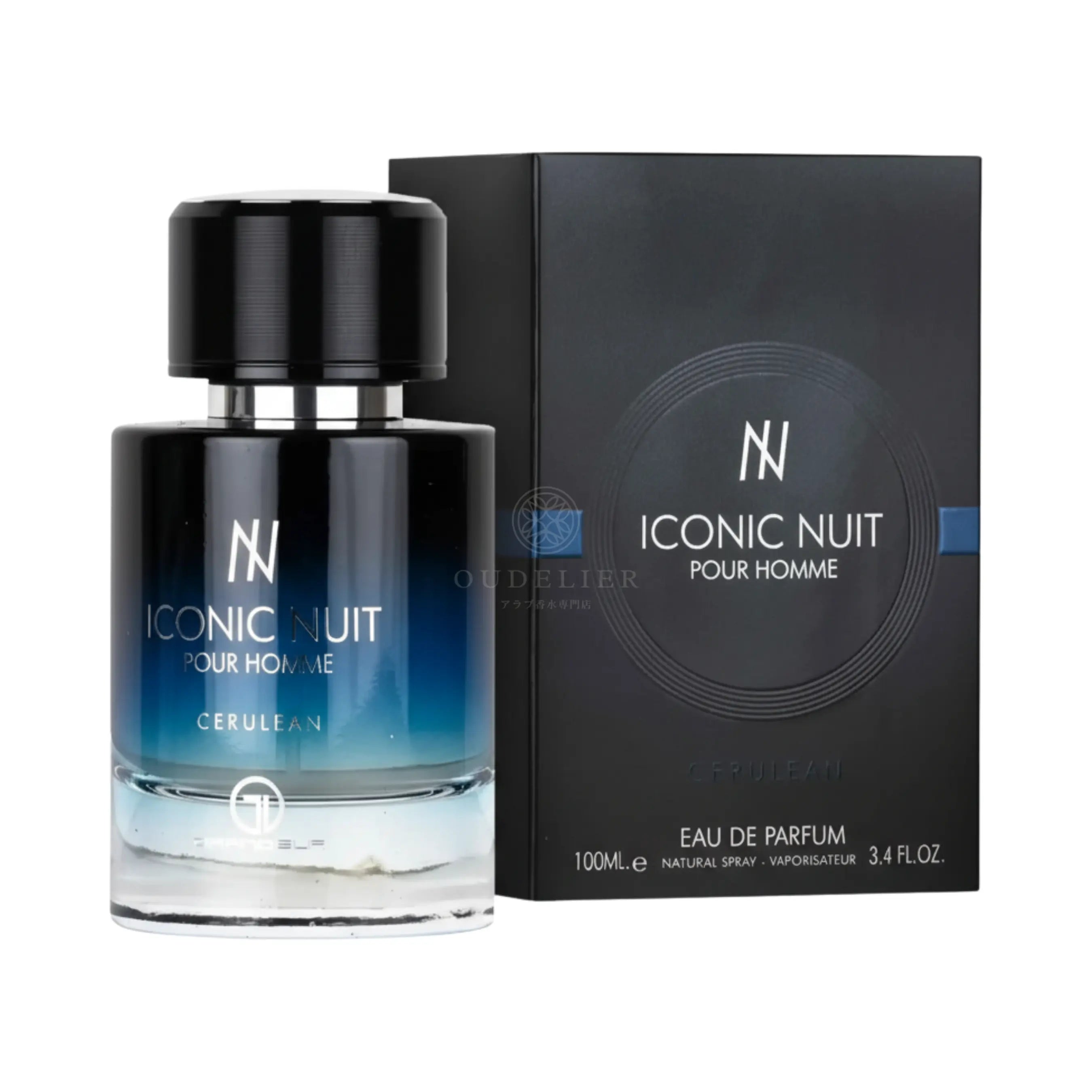 Grandeur Iconic Nuit オードパルファム 100ml/3.4fl.oz. - 香水ボトルと豪華なパッケージボックス、ロゴ入り - ボトルとボックス