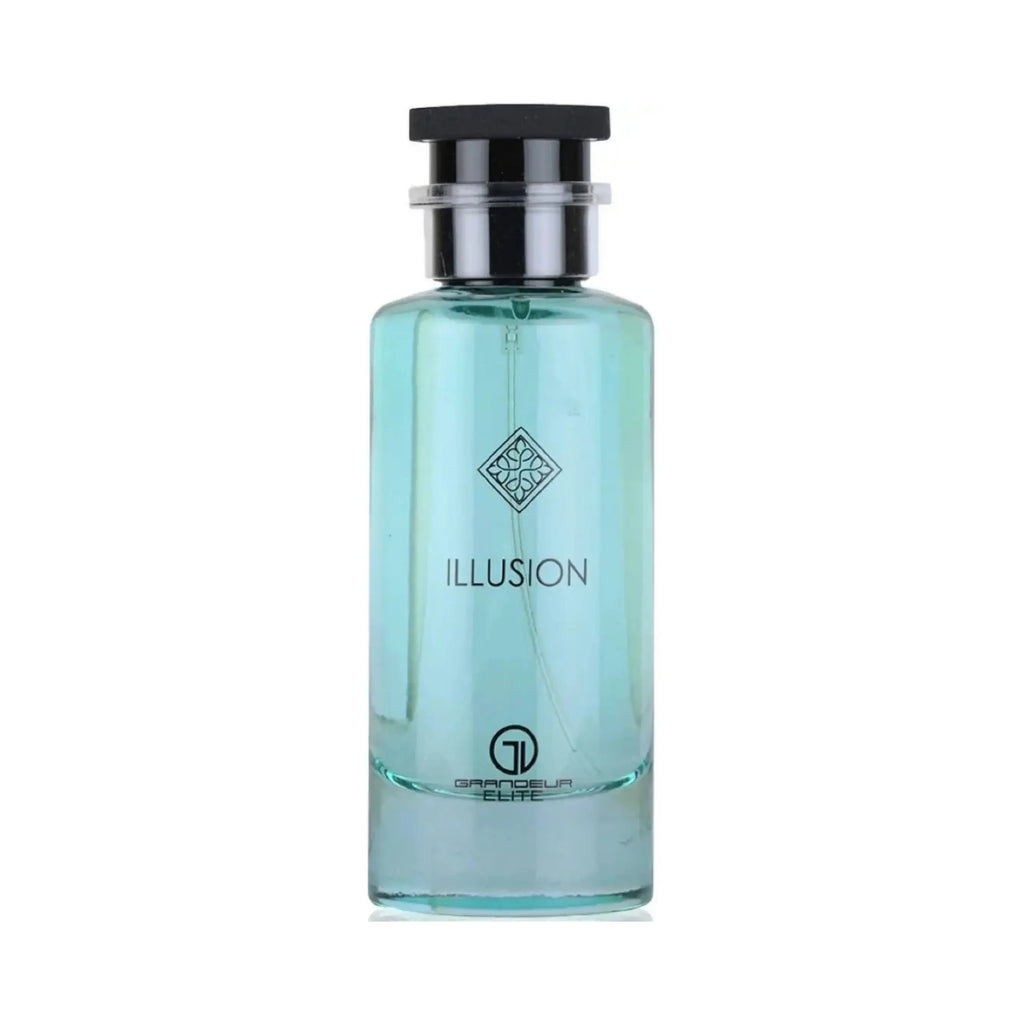 Grandeur Illusion オードパルファム 100ml/3.4fl.oz. - 高級アラビア香水のボトル、エレガントなデザイン、白い背景 - ボトルのみ