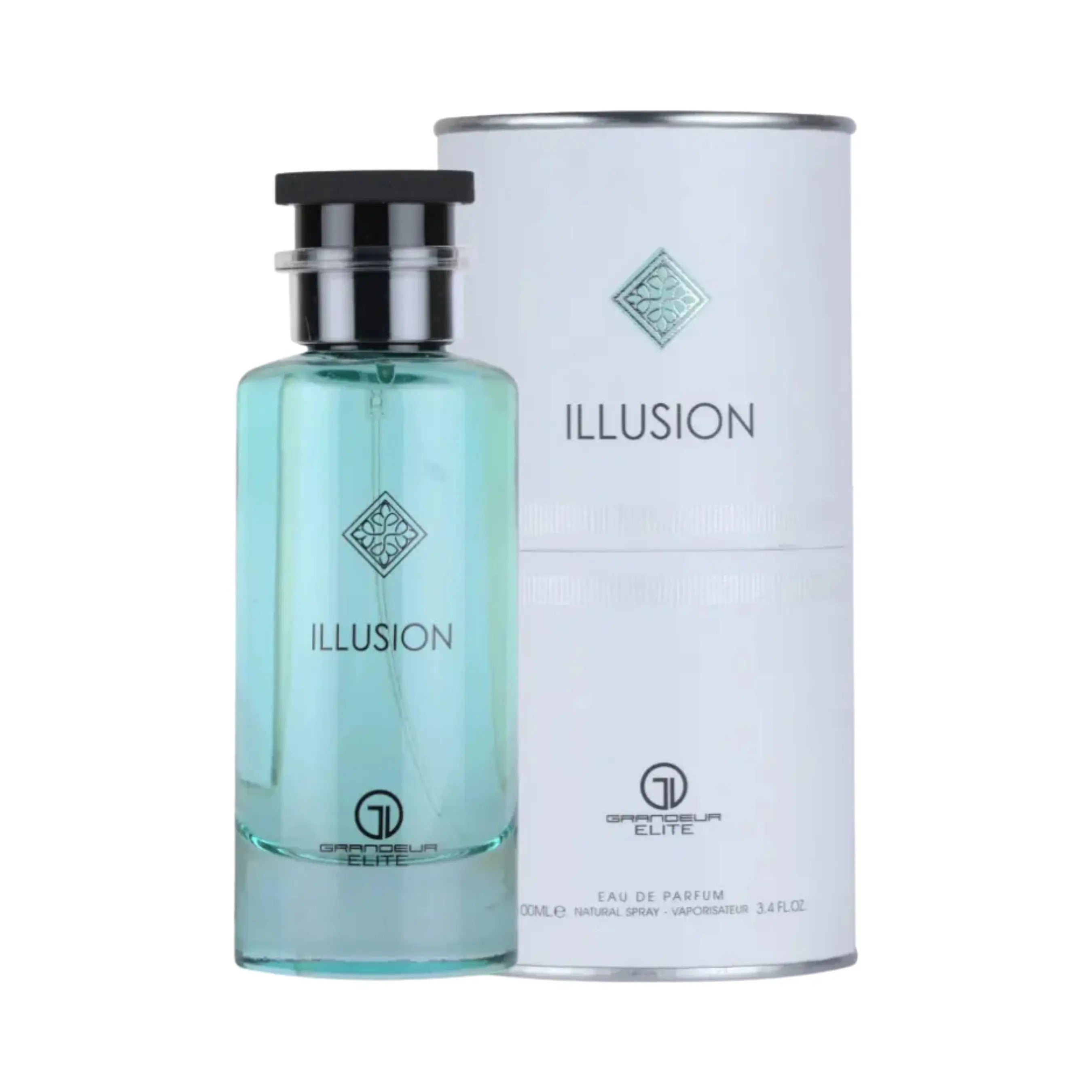 Grandeur Illusion オードパルファム 100ml/3.4fl.oz. - 香水ボトルと豪華なパッケージボックス、ロゴ入り - ボトルとボックス