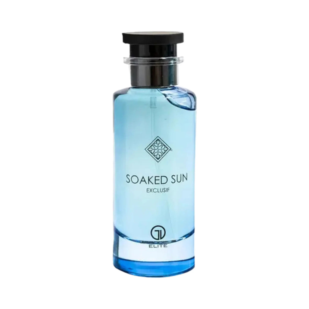 Grandeur Soaked Sun Exclusif オードパルファム 100ml/3.4fl.oz. - 高級アラビア香水のボトル、エレガントなデザイン、白い背景 - ボトルのみ