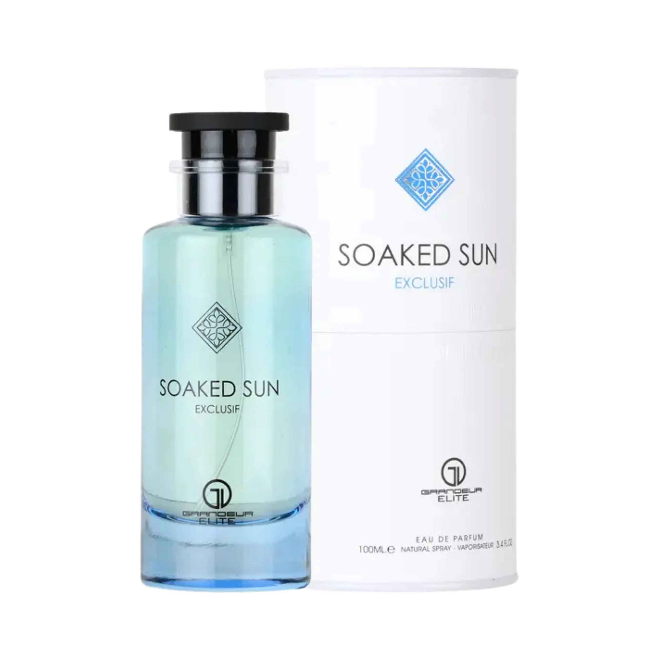 Grandeur Soaked Sun Exclusif オードパルファム 100ml/3.4fl.oz. - 香水ボトルと豪華なパッケージボックス、ロゴ入り - ボトルとボックス